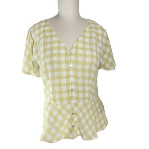 Nanette Nanette Lepore Yellow and White Gingham Peplum Blouse Sz M EUC Soft Girl